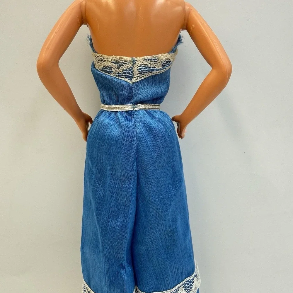 Vtg Barbie Fashion Fun‎ Romantic Nights Blue Satin Dress #5712 Lace Trim Flawed
